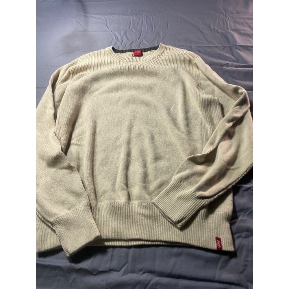 Levi's Crewneck Sweater Men's Large Beige 100% Cotton Knit Long‎ Sleeve Casual